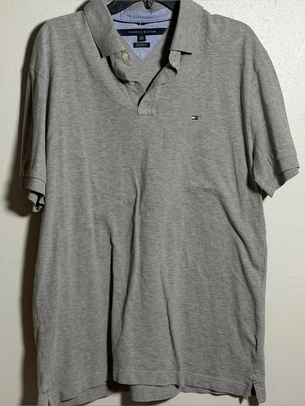 Tommy Hilfiger Men’s Grey Custom Fit Preppy Casual Polo Shirt Minimalist size XL